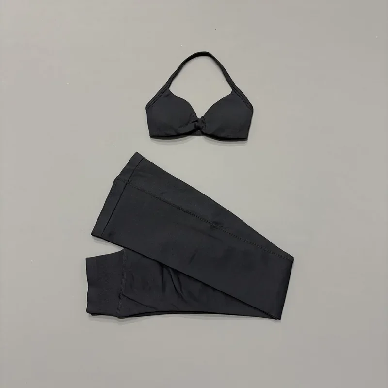 2-teiliges HISTELLO Schlaghosen-Set für Damen, Neckholder-Sport-BH, Nahtlose Po-Lifting-Yogahose, Bauchkontrolle, Fitness-Workout-Sets – Detail 15