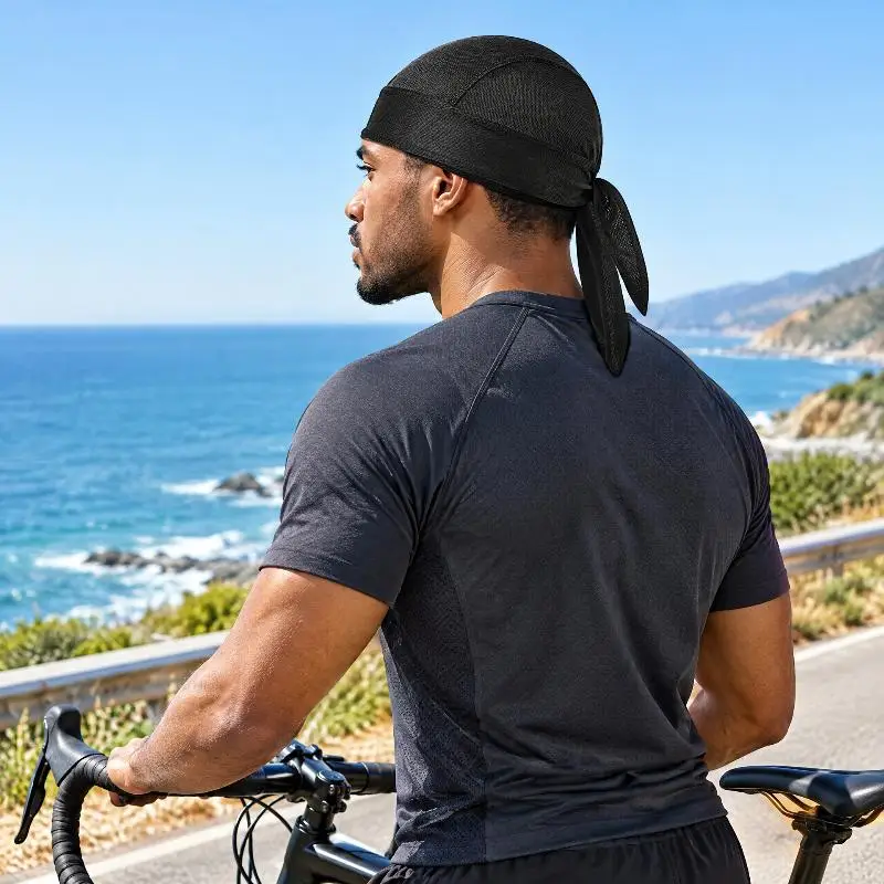 Mesh Durag Cap Breathable Tie Head Wrap Lightweight Stretchy Skull Hat For Sports Cycling Daily Wear