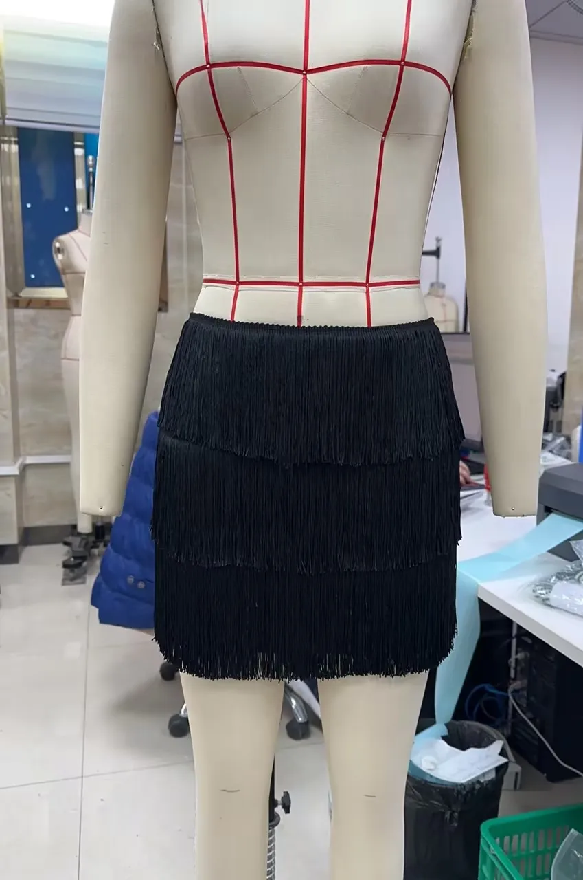 Women's Retro Tassel Decor Mini Skirt Tiered Layered Fringe Tassels Short Cake Skirt Party Clubwear Streetwear Night Out Skirts