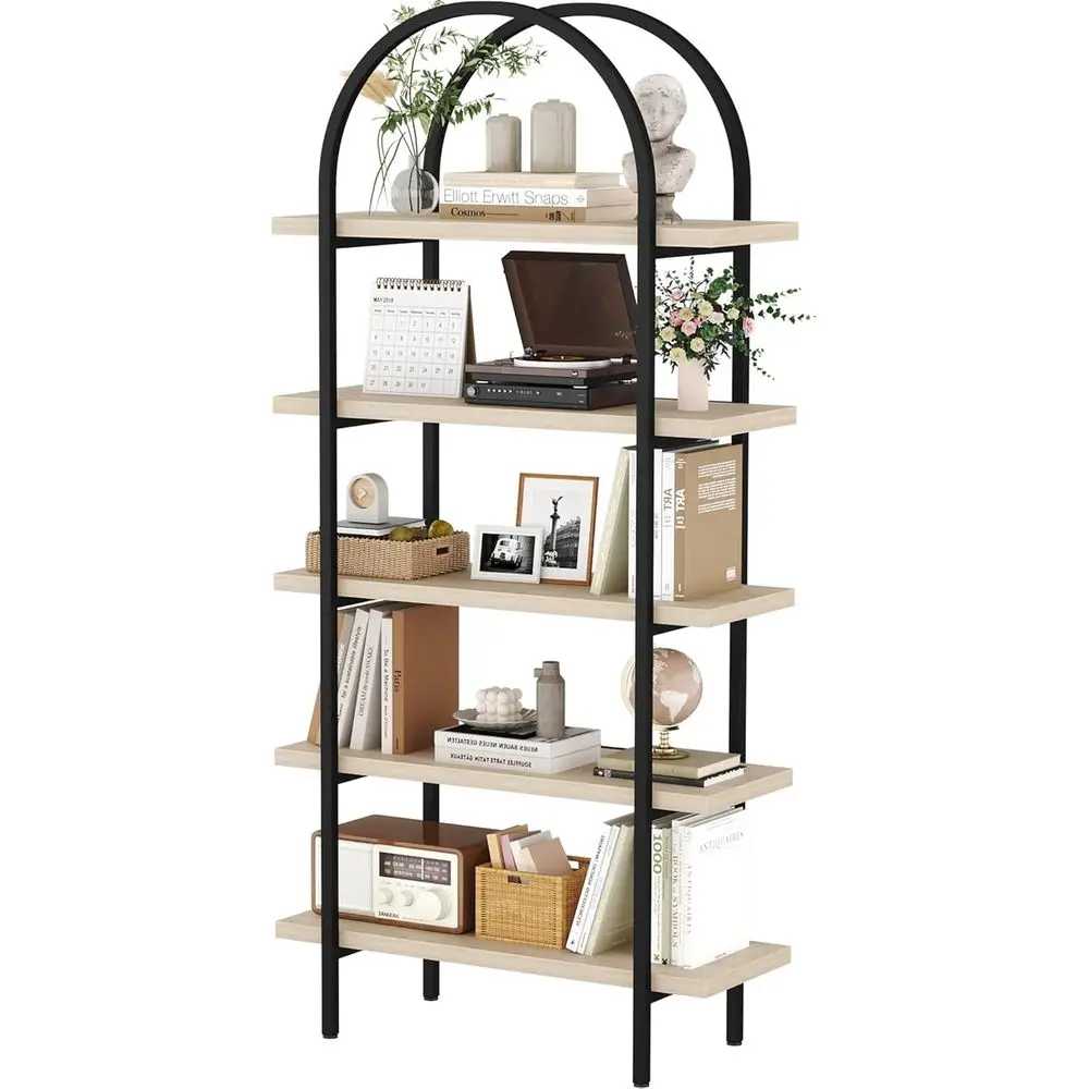 

Пятиуровневая арочная книжная полка, 74-дюймовые высокие промышленные открытые стеллажи для книг для гостиной, современная отдельно стоящая полка-витрина для хранения