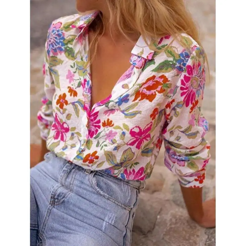 

Floral Print Long Sve Casual irt Women's New Sle Import Cross-Border Seven-Quarter Sve Autumn Season Ladies Wear