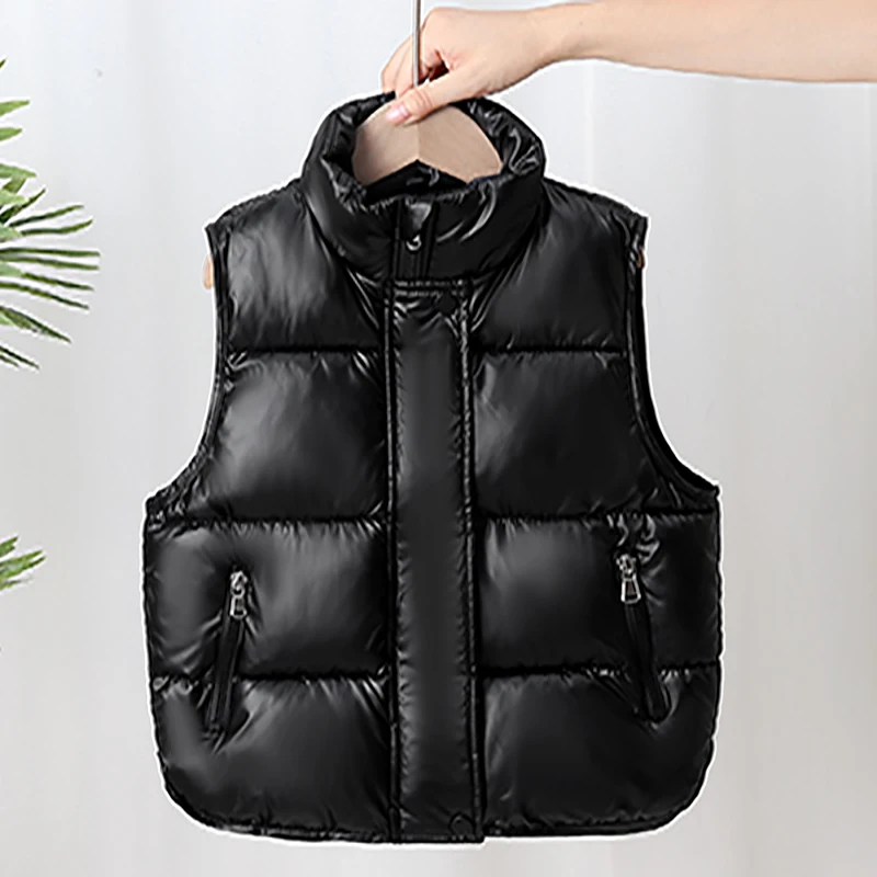 Children's Cotton Vest Autumn Winter Baby Girls Thickened Warm Down Cotton Jacket Fashion Boys Stand Collar Zipper Waistcoat