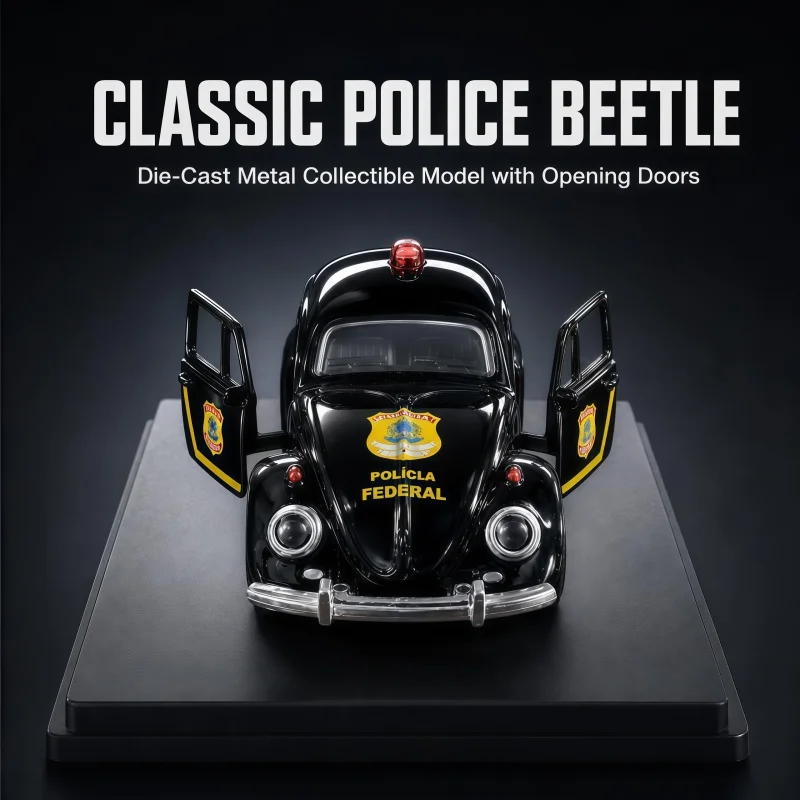 1/36Vintage Highway Patrol Alloy Car Model, Retro Police Car, Tabletop Display Decoration for Collection