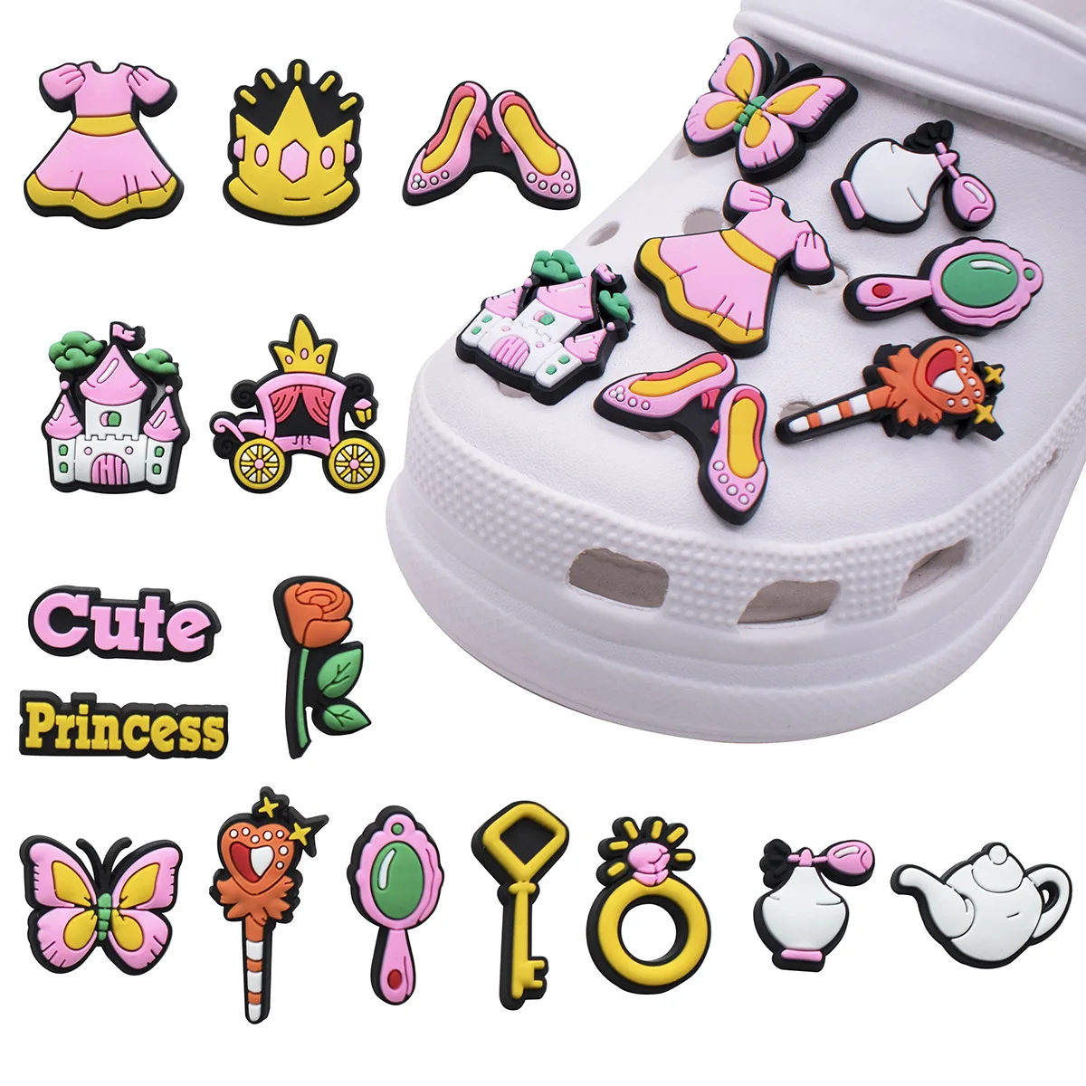 

Mix Fairy Tale Castle Carriage Shoe Charms 16-192PCS DIY Craft Accessories for Kids &Birthday Gifts & Party Xmas Favors