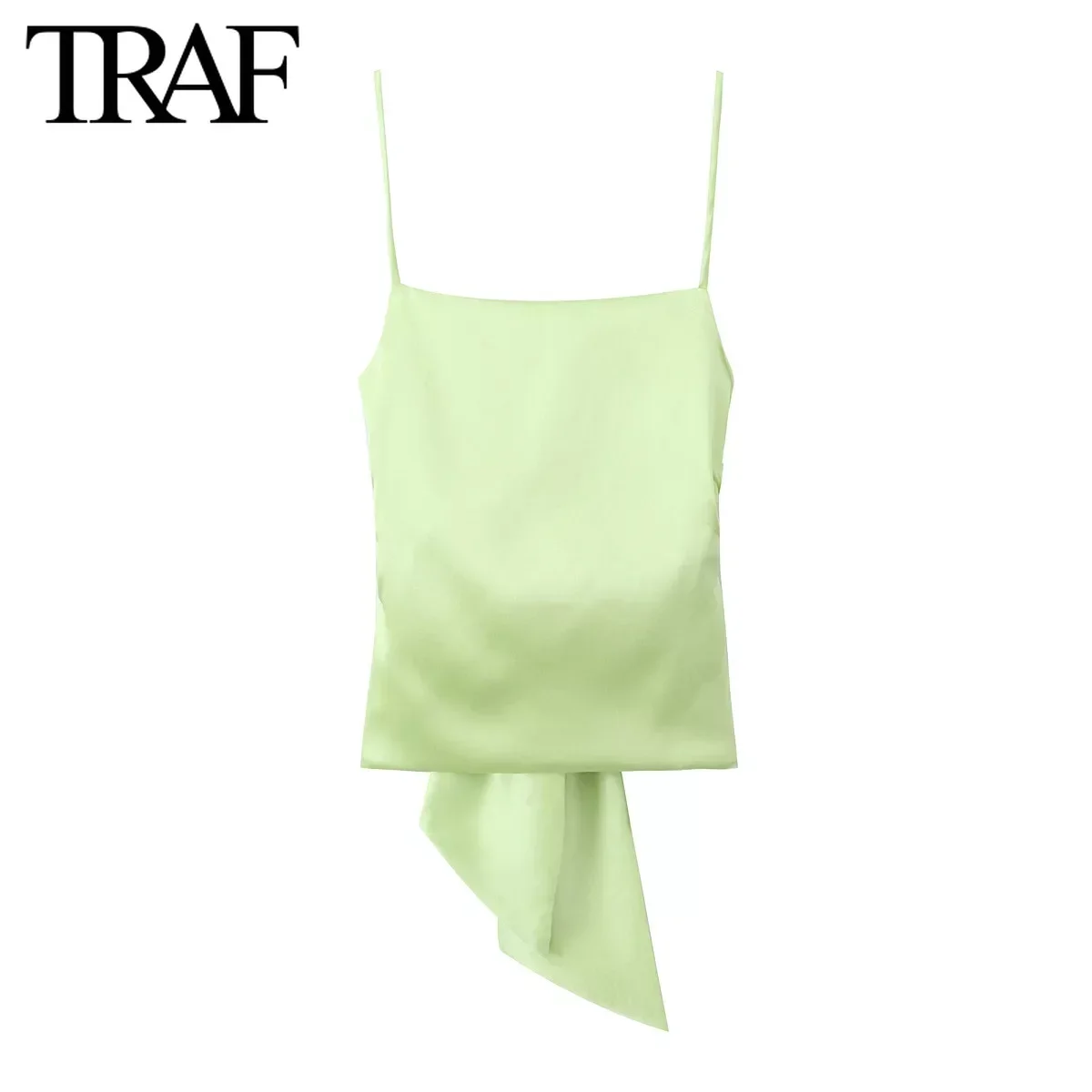 TRAF Women Fashion Summer New Lace-Up Bow Satin Sleeveless Blouse Street Clothing Vest Tank Chic Ladies Crop Tops Mujer