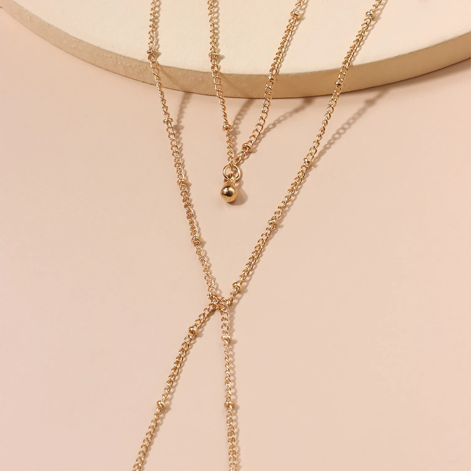 Gold Color Double Layered Long Tassel Chain Necklaces for Women Simple Metal Geometric Bead Choker Necklace Fashion Jewelry