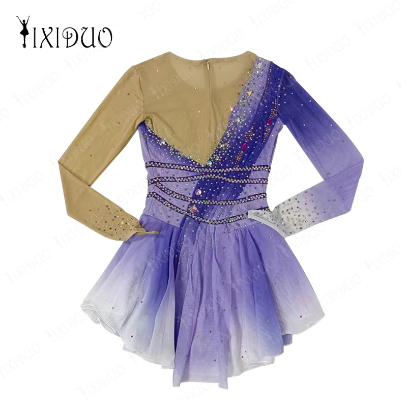 Women's Girls' Adult Kid Performance Ballet Rhythmic Gymnastics Competition Leotard Ice Figure Skating Dress Dance Purple