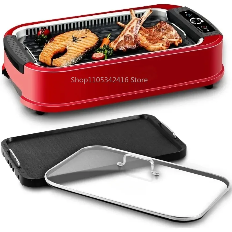 1500W Indoor Smokeless Electric BBQ Grill Non-Stick Cooking Plates Adjustable Temperature Removable Drip Tray