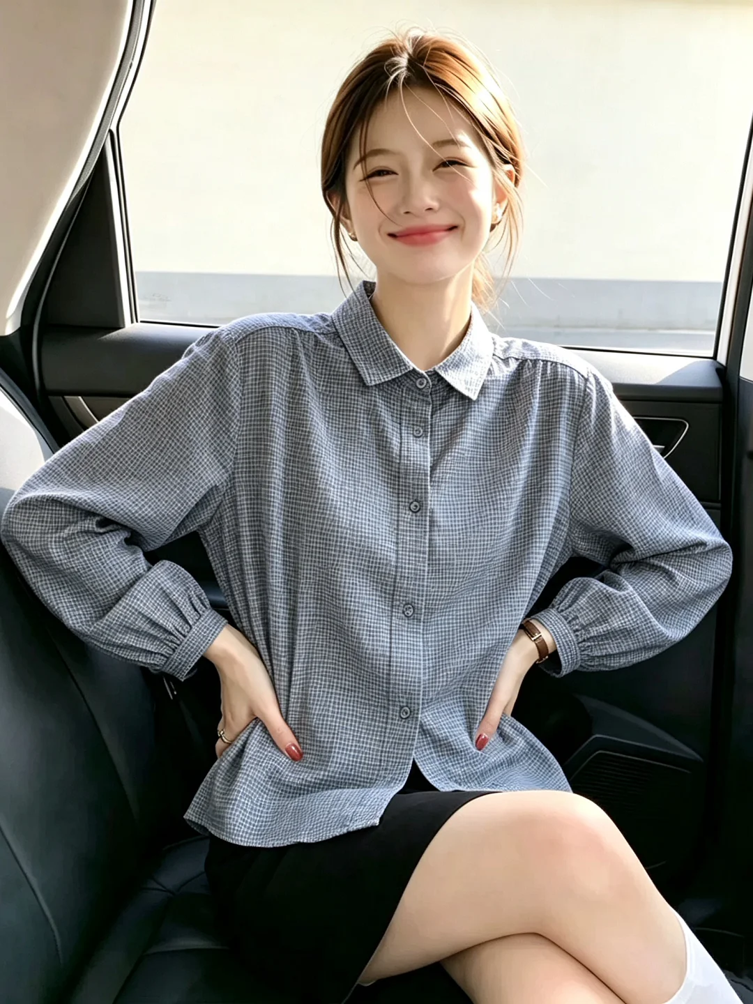 High-End Japanese Style Plaid Long Sleeve Shirt Women's Early Autumn Great Design Sense Top Vintage Loose Fit Button Splice