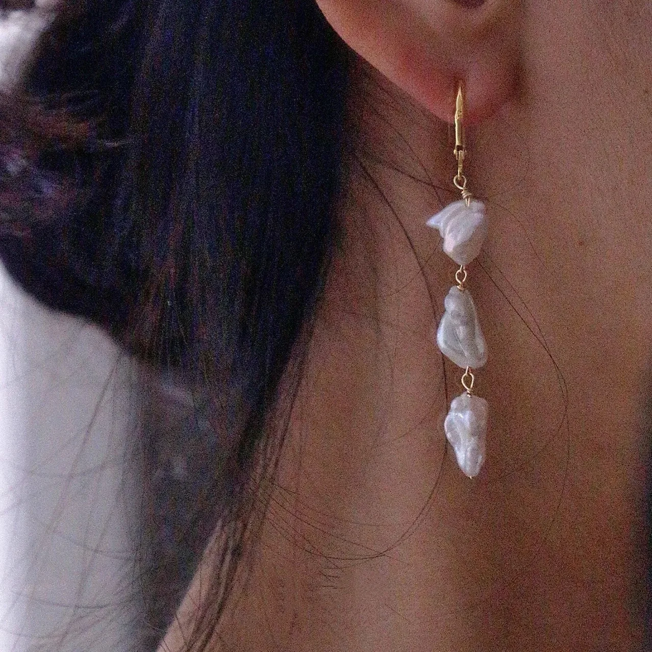 

Brass With 18K Gold Natural Freshwater Pearl Drop Earrings Women Jewelry Punk Party T Show Gown Runway Korean Japan INS