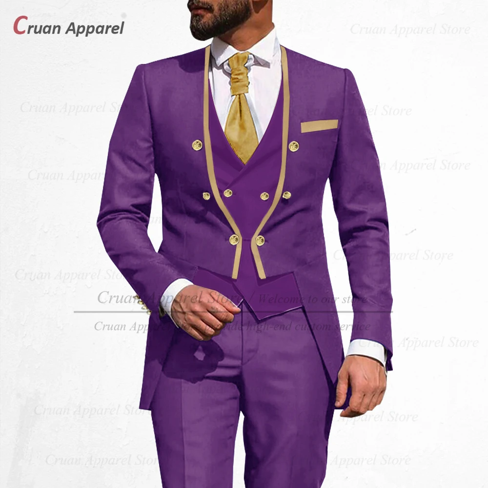 Fashion Suits for Men Slim Fit Luxury Party Dinner Wedding Groom Tuxedos Custom Stand-up Collar Jacket Vest Pants 3 Pieces Set