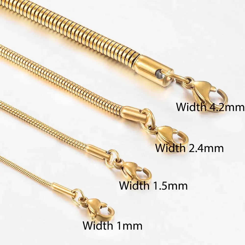 Yadreva Hip-Hop Stainless Steel Keel Round Snake Chain Gold Color Fashion Men And Women Jewelry