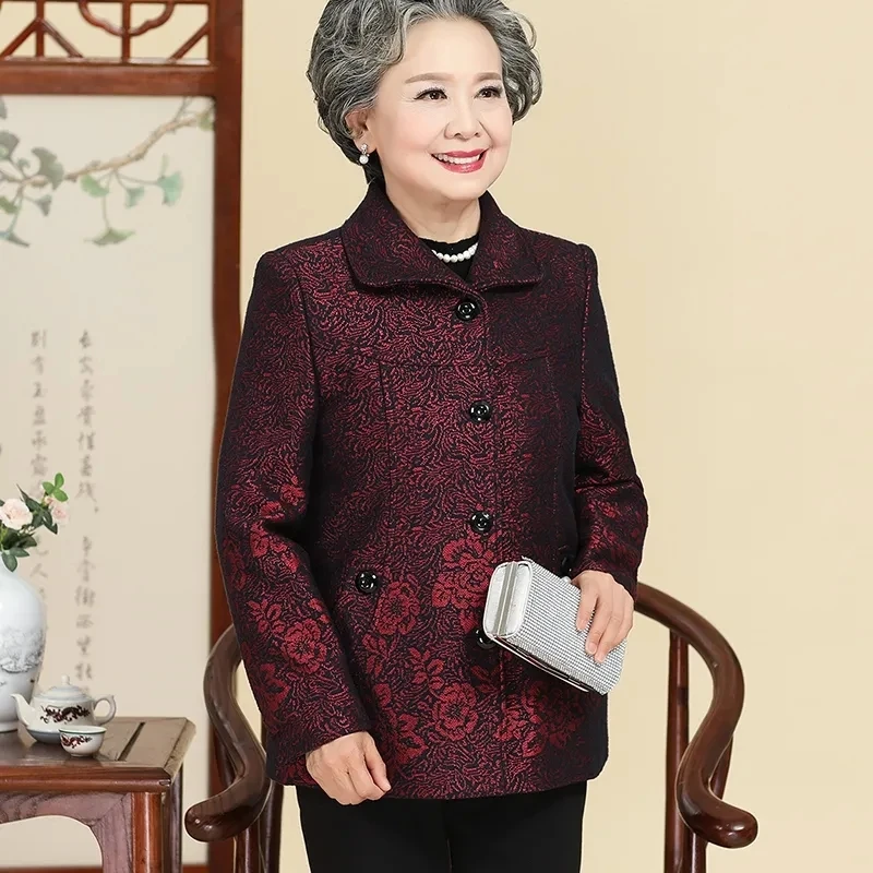 New Elderly Women Spring Autumn Coat Casual Long Sleeve Old-age Mother Tops Grandmother Cardigan Jacket L-5XL W1450