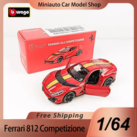 New In Stock Bburago 1:64 Ferrari 812 Competizione Red Grey Alloy Miniature Ferrari Datyona Sp3 Sports Diecast Model Custom Toys
