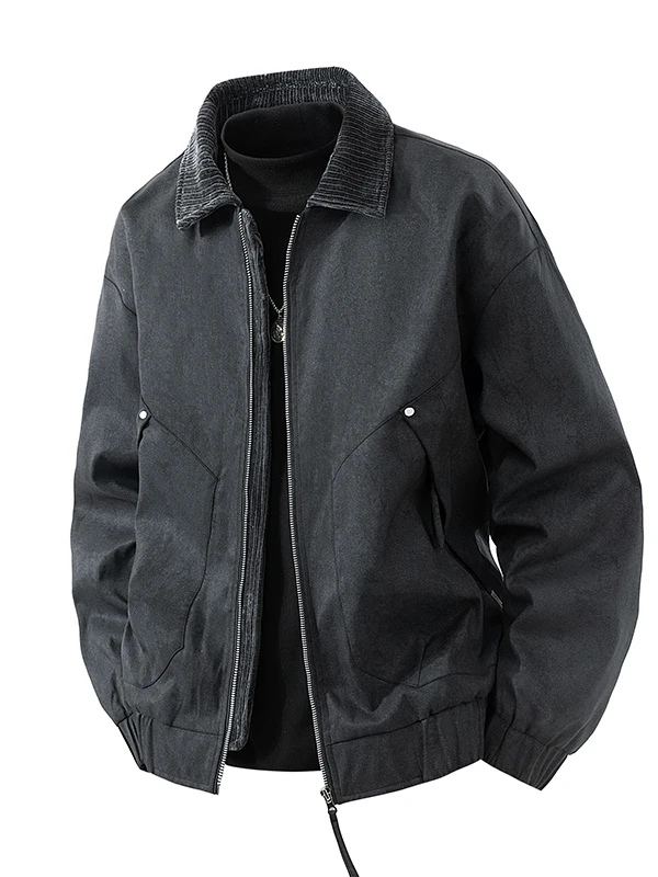 

Casual Retro American Sle Workwear Jaet for Men Spring Autumn New Faion Hong Kong Sle Loose Fit Zipper Closure Coat