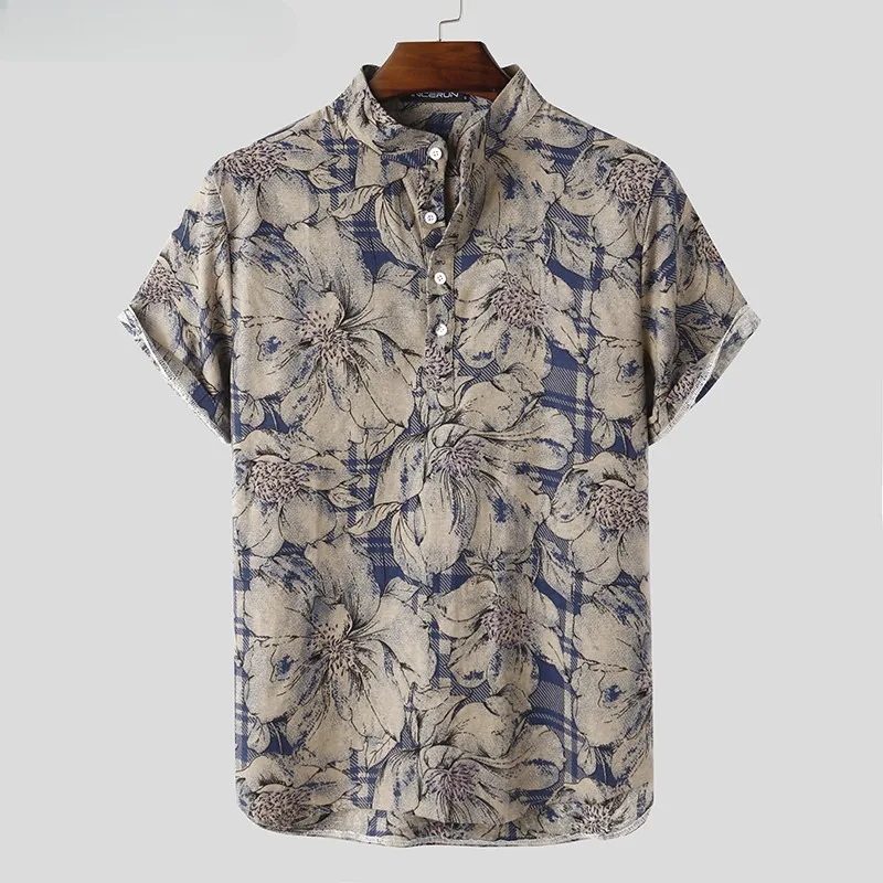 

Printed Camisa Masculina Summer Hawaiian Blouse Men Vintage Shirts Short Sleeve Lapel Camisa Casual Buttons Blusas