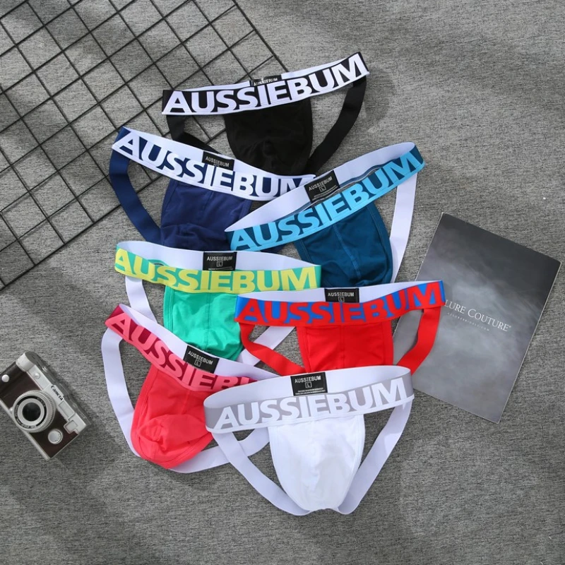

New men's low waist double butyl underwear pure cotton sexy non-trace hip lifting U convex interest thong AUSSIEBUM