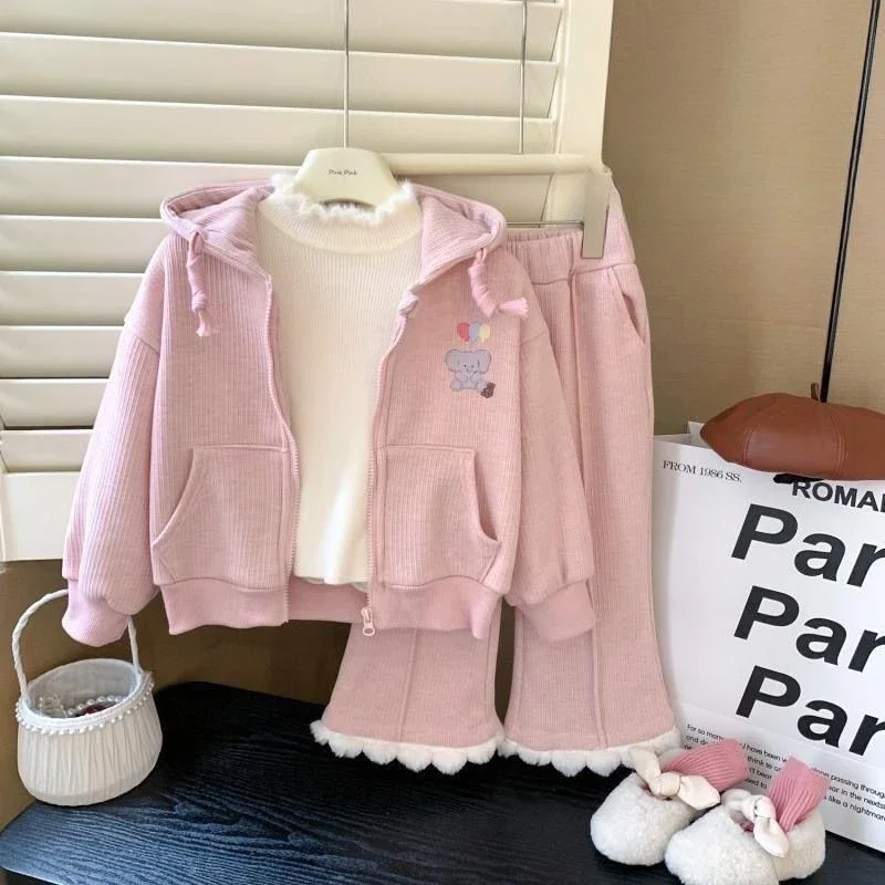 Mädchen Herbst 2-Teiliges Set – Niedliche Kapuzenjacke mit Spitzenbesatz & Freizeithose für Frühling Herbst Kleinkind Mädchenkleidung – Detail 4