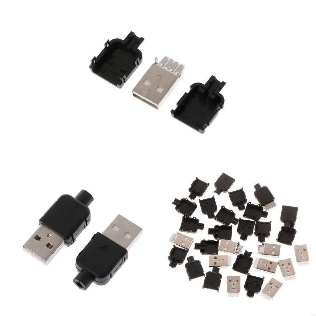 J1HD 10Sets Type A USB 4 Pin Male Socket Connector Plug Termination Plastic for S