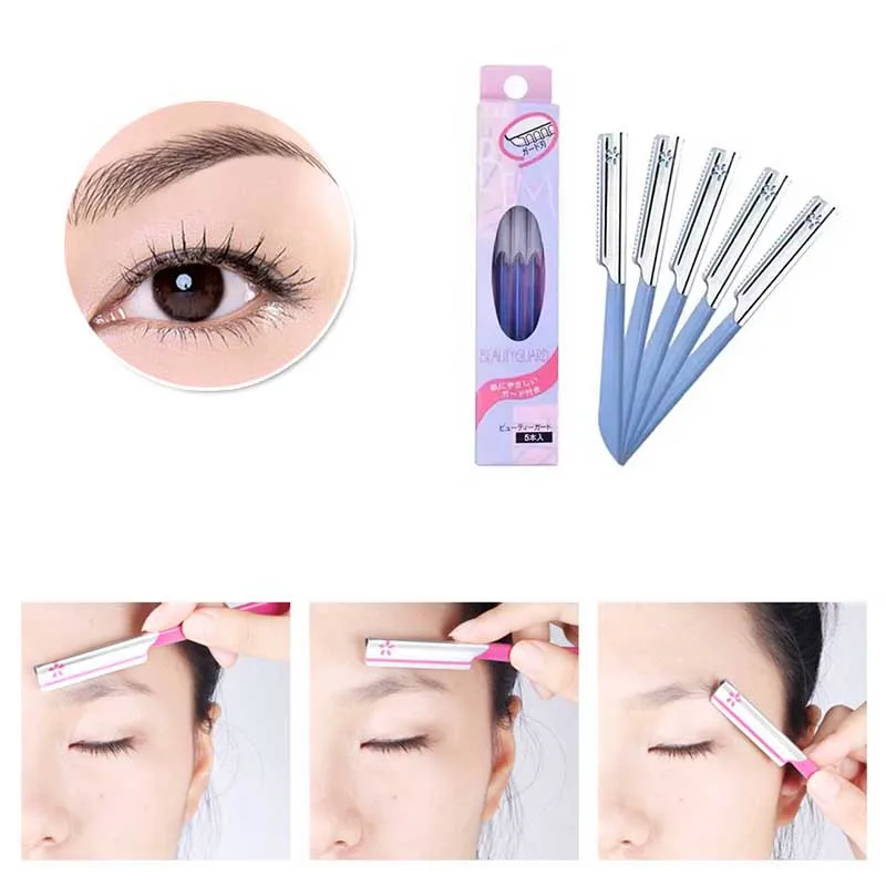 5 ピース/箱カバー付き眉毛トリマースクレーパーステンレス鋼ヘアブレード眉毛カミソリナイフ安全フェイシャルシェーバー化粧品ツール
