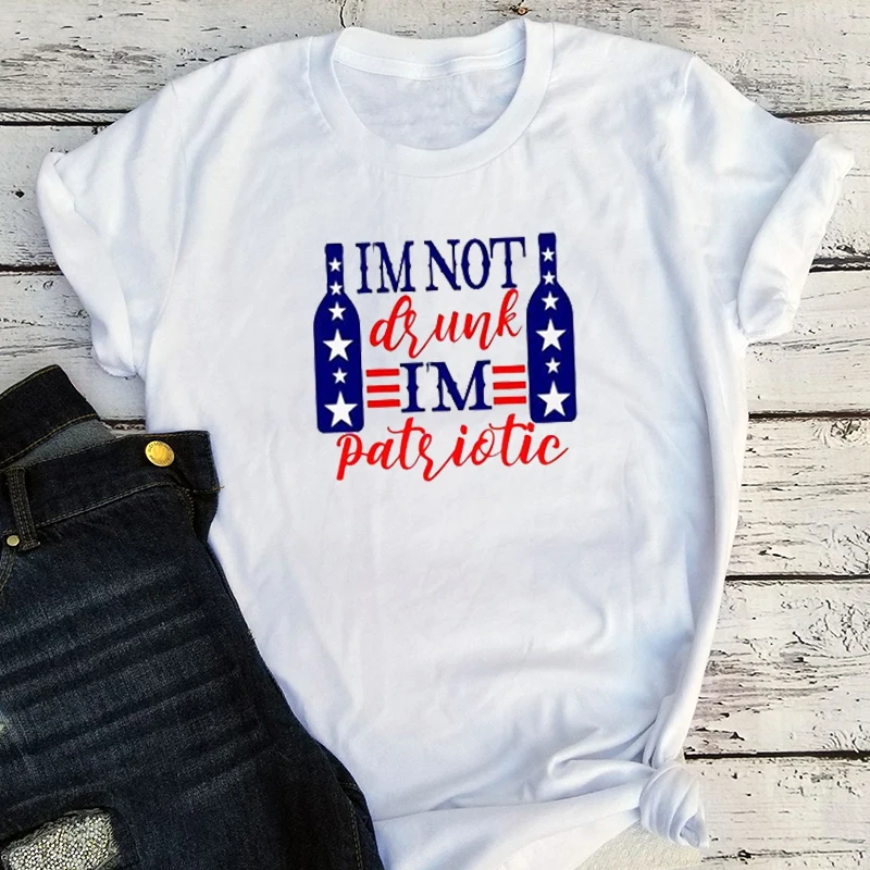 

4th of July Im Not Drunk Shirts Women Patriotic Apparel Usa Tshirt Red White Blue Vintage Print Tee Love My Country Clothes Tee