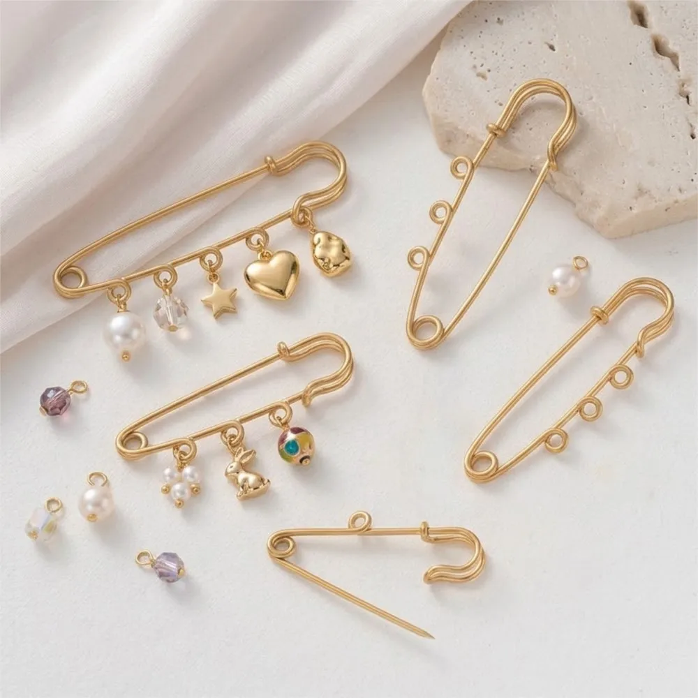 5pcs Stainless Steel 50/70mm Safety Pins Brooch Blank Base With 1/2/3/4 Rings For DIY Jewelry Making Supplies  Accessories Craft
