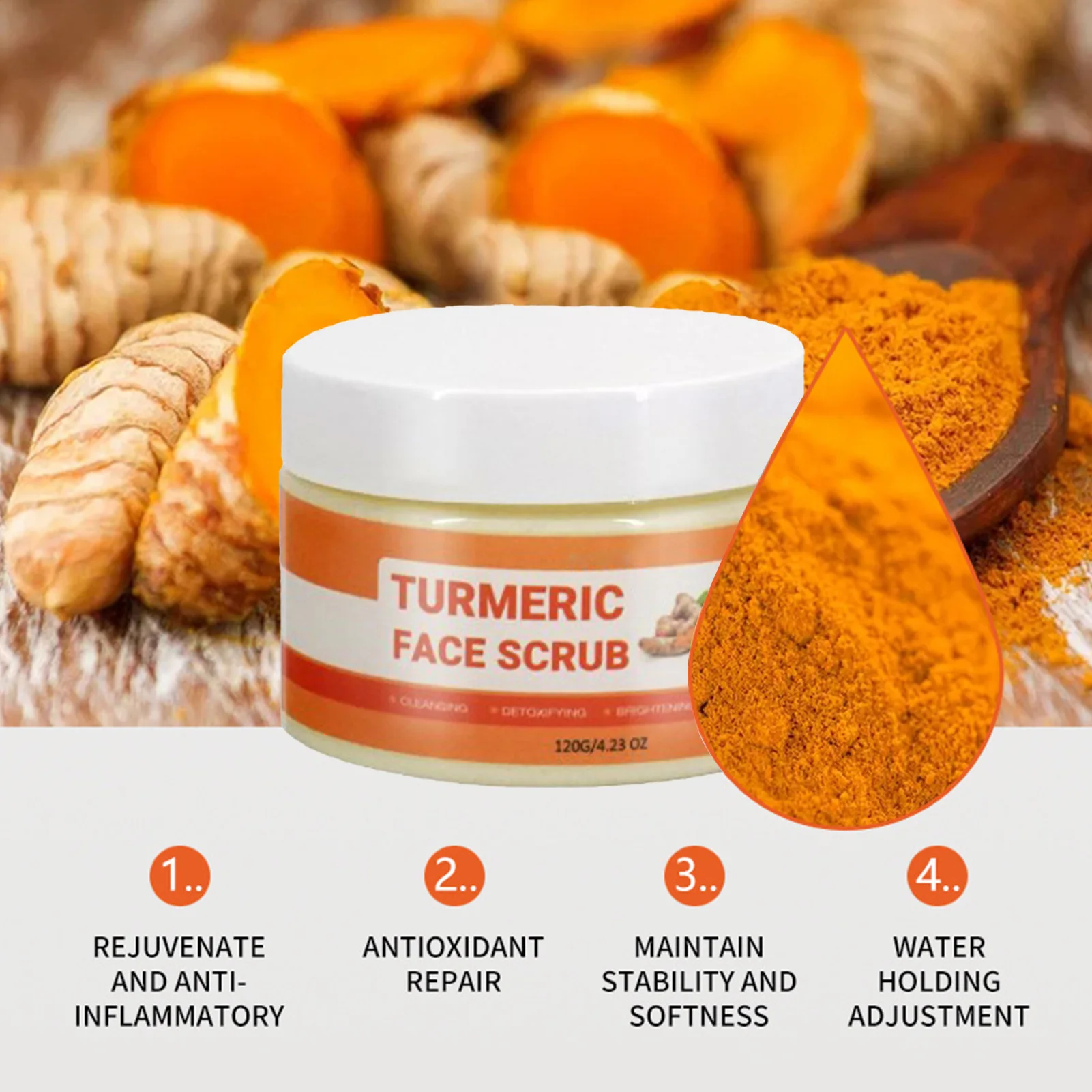 

Sdotter 120g Face Body Turmeric Scrub, Exfoliation Body Scrub, Soften Cutin Brightening Moisturizing Salt Pore Cleaning Scrub