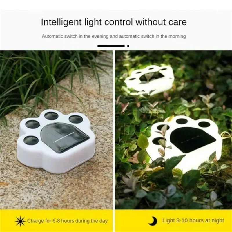 Solar LED Animal Print Lights, Outdoor Street Light, Cat Paw, Path Lighting, Decoração do jardim