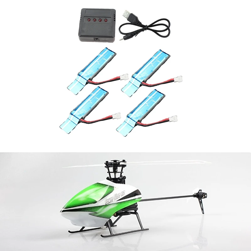 4PC 3.7V 520Mah 30C Upgraded Li-Po Battery With USB Charger For Wltoys XK K110 K110S V930 V977 RC Helicopter Spare Parts