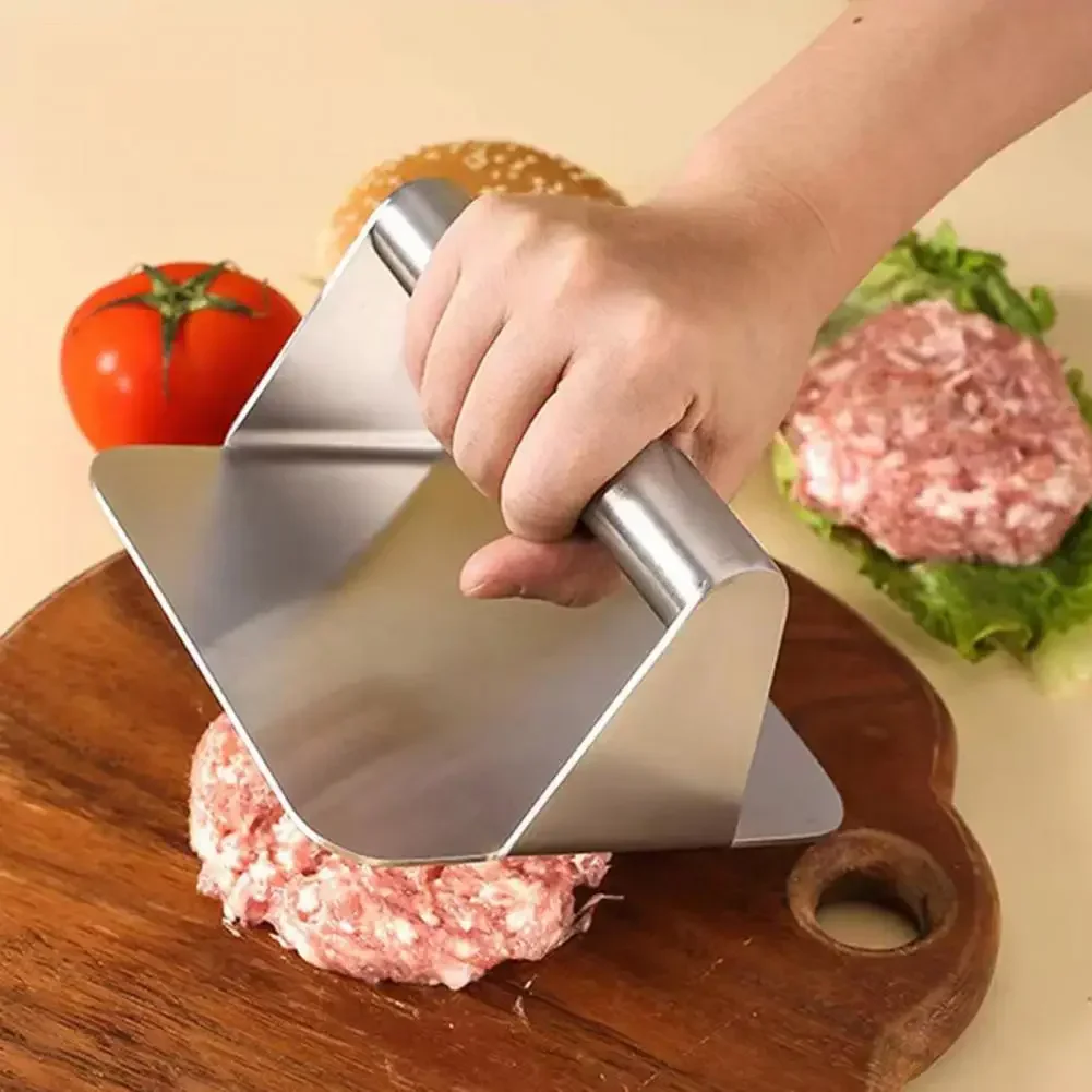 14*14cm Stainless Steel Hamburger Press Square Round Grill Griddle Meat Bacon Steak Burger Manual Smasher Tool Kitchen Gadgets
