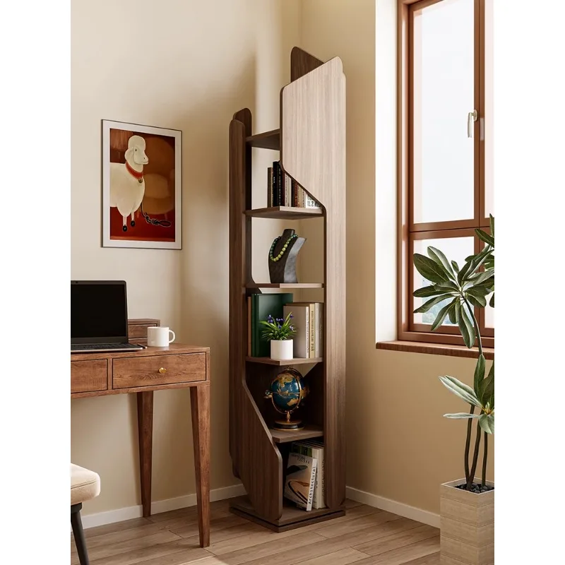 360 degree solid wood rotating bookshelf, creative art display cabinet, home bookshelf, study, children's floor stand