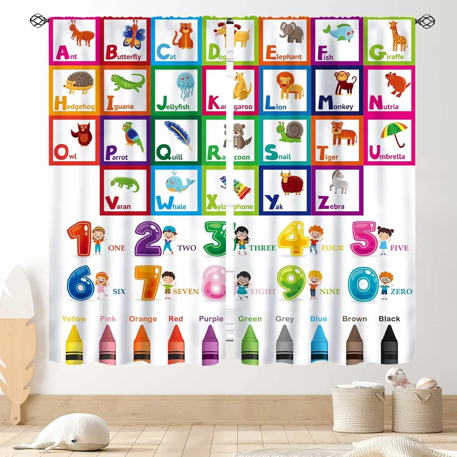 

ABC Alphabet Classroom Curtains,Kids Cartoon Animal Educational Learning Cute Colorful Back to School Decorations Window Drapery