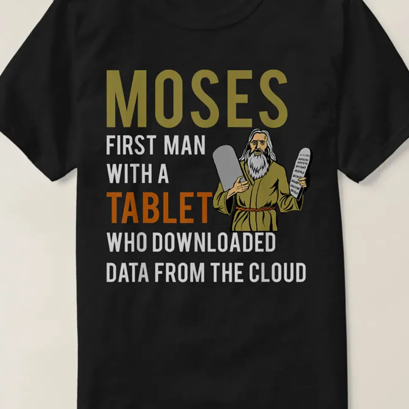 Men's Letter Jewish Passover Moses Tablet Data Cloud Computing T-shirt Interesting Men's Short Sleeve Graphic T-shirt