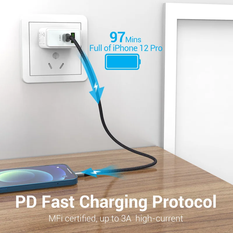 Сертифицированный Vention-MFi зарядный кабель, кабель PD USB C к Lightning для iPhone 14, 13, 12, 11 Pro Max, AirPods Pro, iPad XS, 30 Вт