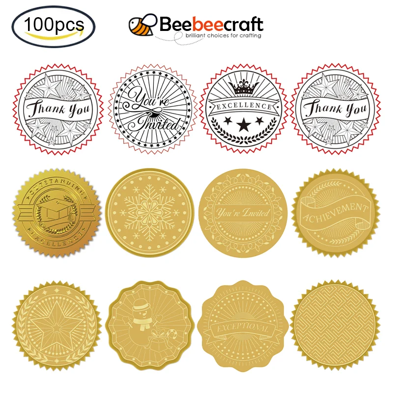 100PC Self Adhesive Gold Foil Embossed Stickers Medal Decoration Sticker  22x6x0.05cm 4pcs/sheet