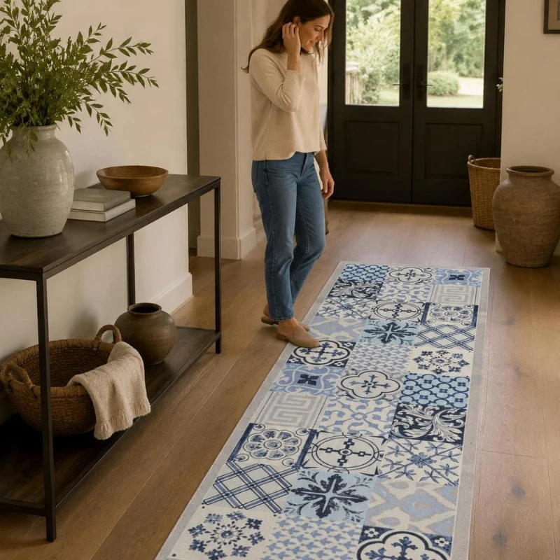 Tapis de cuisine lavable motif mosaïque, tapis de sol antidérapant pour cuisine, salle à manger et entrée, tapis décoratif moderne facile d'entretien, tapis résistant à l'usure pour intérieur maison, accessoire de décoration élégant pour cuisine X cm