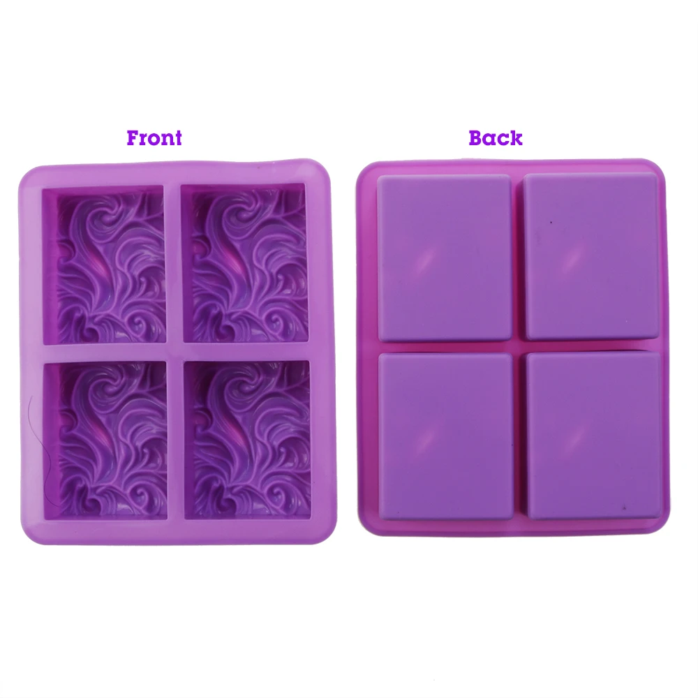 1Pc 4 Grids Silicone Wave Flower Soap Mold DIY Handmade Making Tool Aromatherapy Candle Resin Cake Chocolate Baking Purple