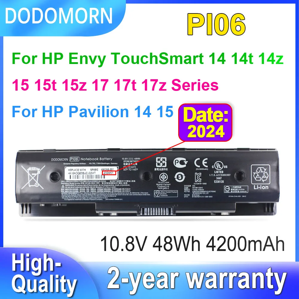 

DODOMORN PI06 Laptop Battery For HP Pavilion 14 15 Envy 14t 14z 15t 15z 17 17t 17z M7 HSTNN-DB4O PI06XL PI09 10.8V 48Wh 4200mAh