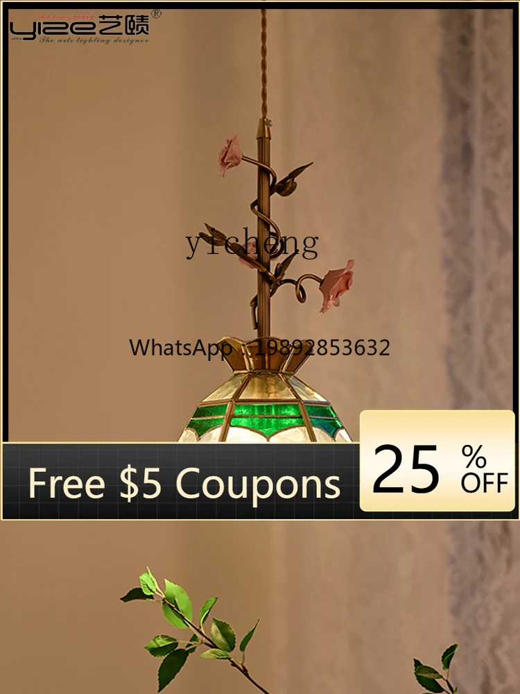 

Copper Bedside Chandelier Atmosphere Rose Flower Small Droplight Creative Personality Retro Art Modern Dining-Room Lamp