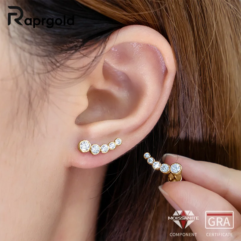 

RAPRGOLD безель, полная круглая огранка, муассанит, пирсинг, альпинистские серьги-гвоздики для женщин, стерлинговое серебро 925, ювелирные изделия, подарки