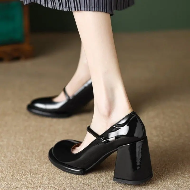 French High Heel Women Shoe 2024 Spring New Retro Red Platform Leather Shoe Elegant Woman Heeled Shoe Party Wedding Shoe Casual