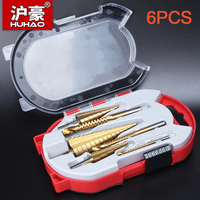 HUHAO 6PCS M35 HSS Step Drill Bit Set Titanium Metal Twist Drilling For Woodworking Metal Core Hole Saw Tool Twist Drill Bits
