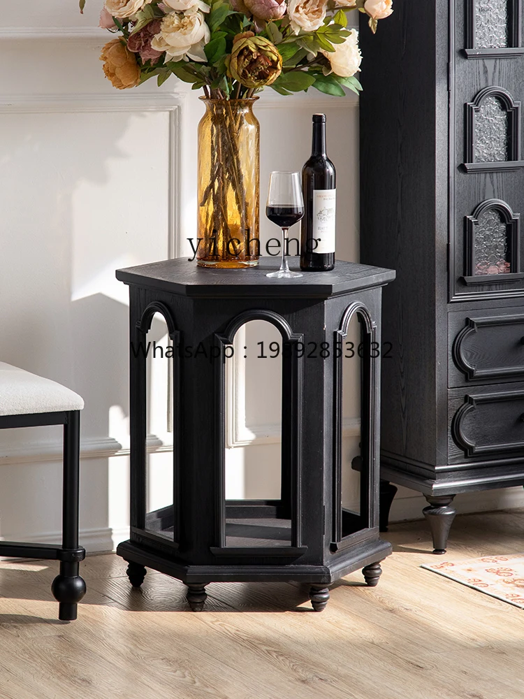 Retro Coffee Table Living Room Home Black Palace Style Polygon Small Mid-Ancient Solid Wood Creative Sofa Side Table