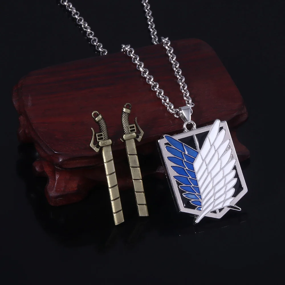 Hot Anime Attack on Titan Necklace Shingeki No Kyojin Wings of Freedom Survey Sword Punk Necklace for Women Men Cospaly Jewelry