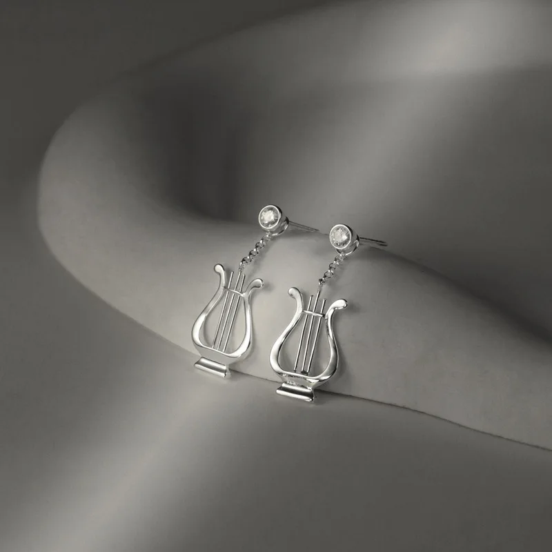 Miracle Sterling Silver 925 Original Aegean Light Luxury Greek Lyre Instrument Earrings Artistic Niche Design High-End Feel