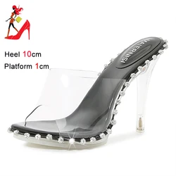 2024 New Lady Transparent High Heels Summer Luxury Crystal Sandals 10CM Women Elegant Party Shoes Designer Rhinestone Slippers