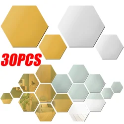 30/1PCS Mini Mirror Wall Stickers Acrylic Art Sticker Hexagon Shape Self Adhesive Tile DIY Household Removable Mirror Ornaments