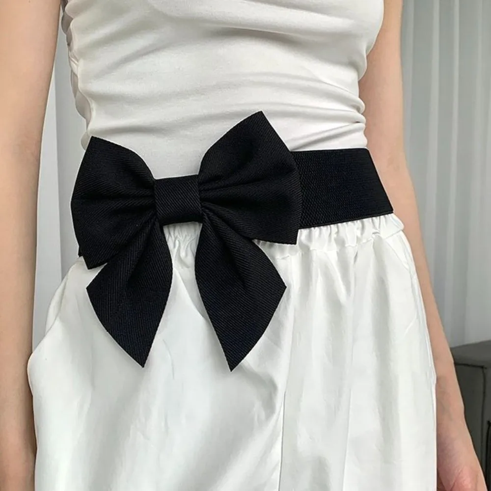 Cintura elastica vintage con fiocco grande Cintura larga in tessuto morbido Accessori per gonna con cintura per abito da sera dolce ed elegante