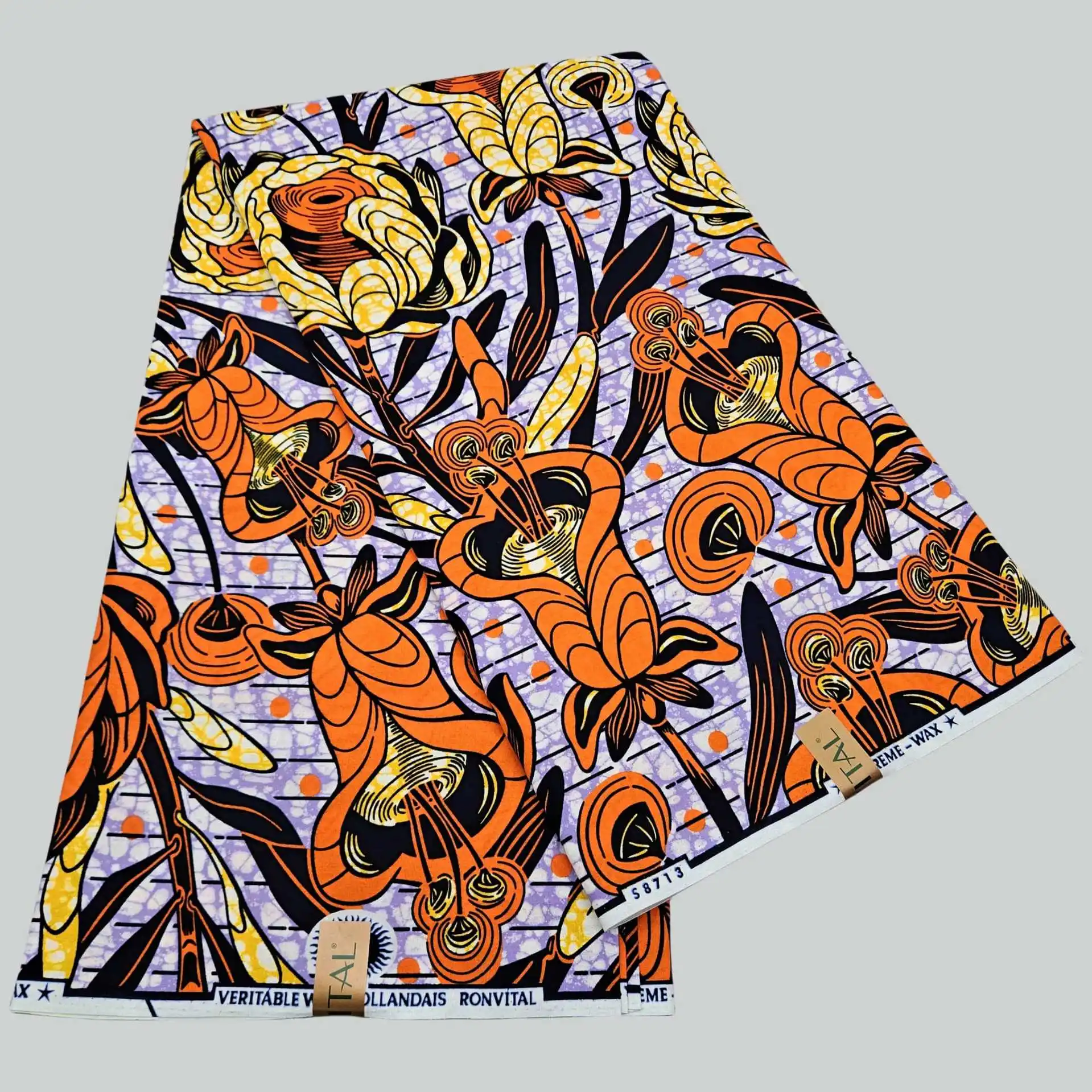 

Восковая хлопчатобумажная ткань в африканском стиле для шитья своими руками, оранжевая скатерть с цветочным принтом в стиле батик, одежда, подушка для дивана, длина 6 ярдов, R2189