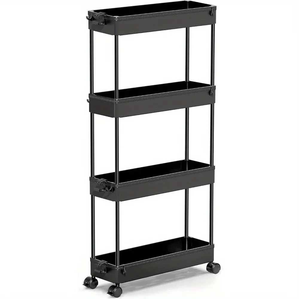 

Slim Rolling Storage Cart 4 Tier Organizer Mobile Shelving Unit Utility Cart Tower Rack for Kitchen Bathroom